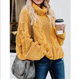 Oversized Chunky Cable Knit Turtleneck Sweater New Color Gold Size 8 Pm 50257518 s Closet